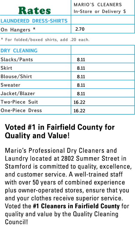 Dry Cleaning Laundry Rates